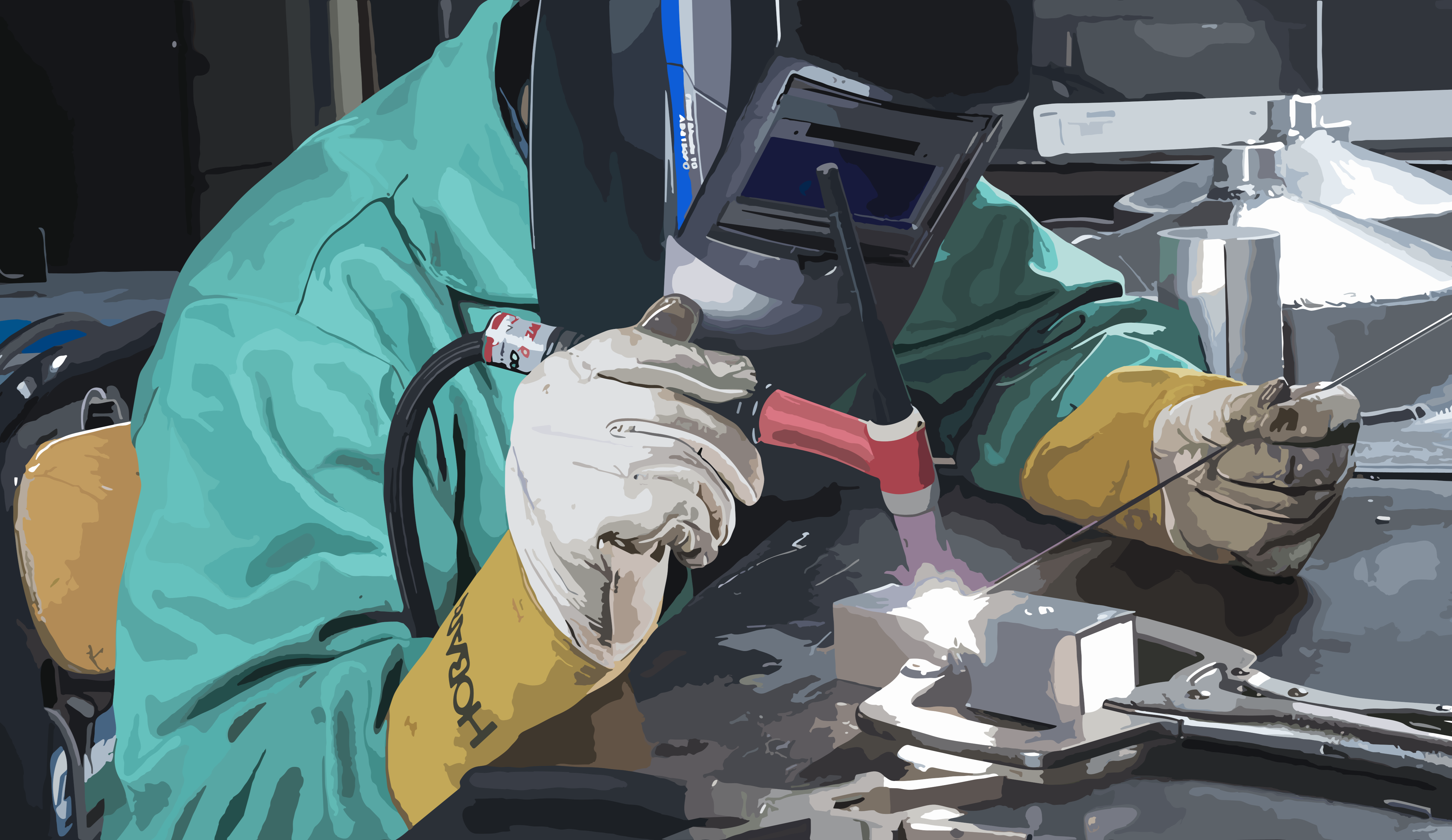 Процесс аргонодуговой сварки. Al welding. Механизированная аргонодуговая сварка. Al welding. Сварщик дуговой сварки неплавящимся электродом в защитном газе.